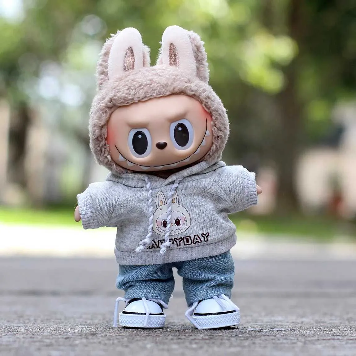 Vêtements Pour Peluche Labubu 17 Cm – Salopette Et Pull, DIY, Cadeau Enfant, Bleu