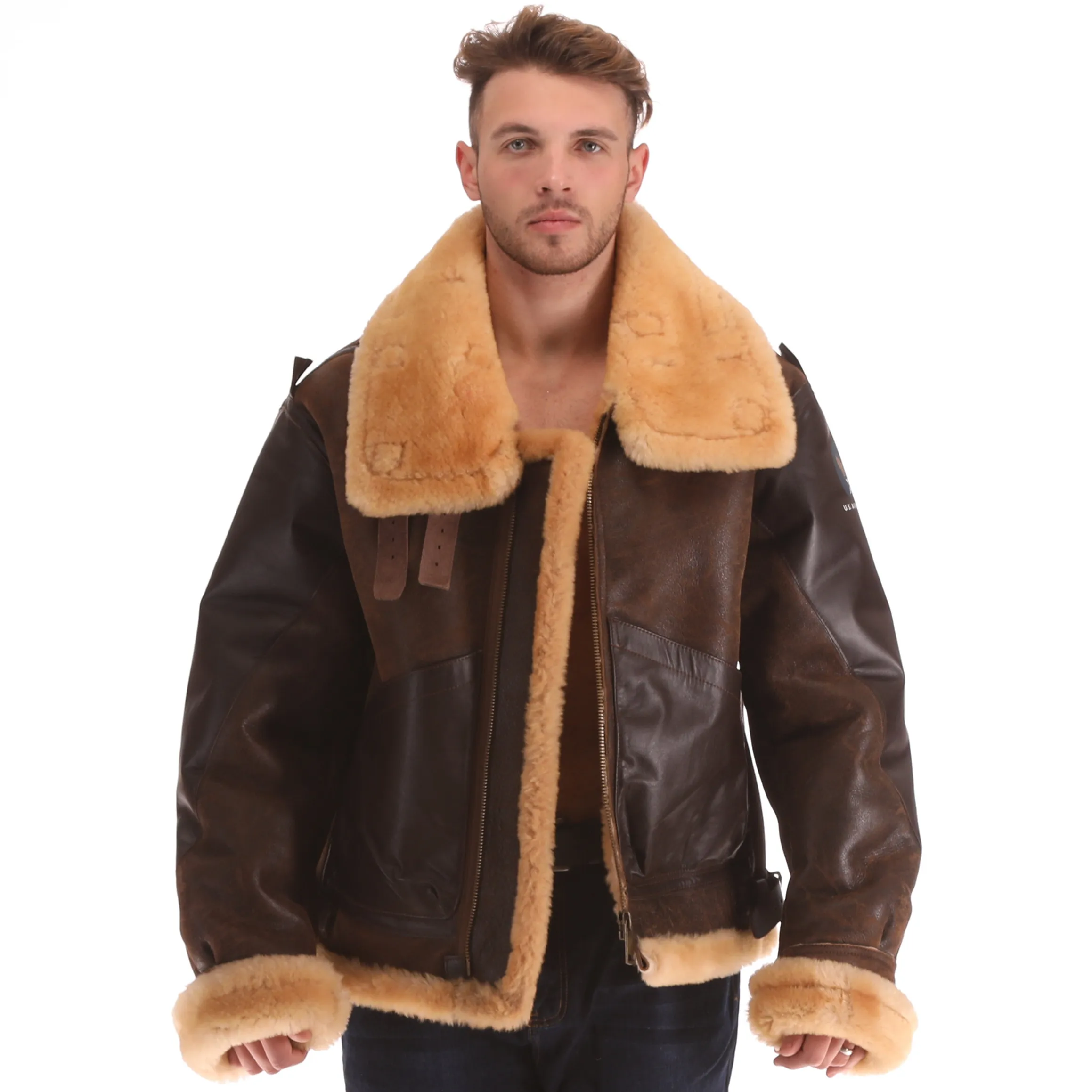 Save Big on Bulk B3 Sheepskin Bomber Jacket Men's B3 Sheepskin Leather  Flight Bomber Jacket Authentic WWII Pilot Style, 18mm Thick Merino Wool, 
