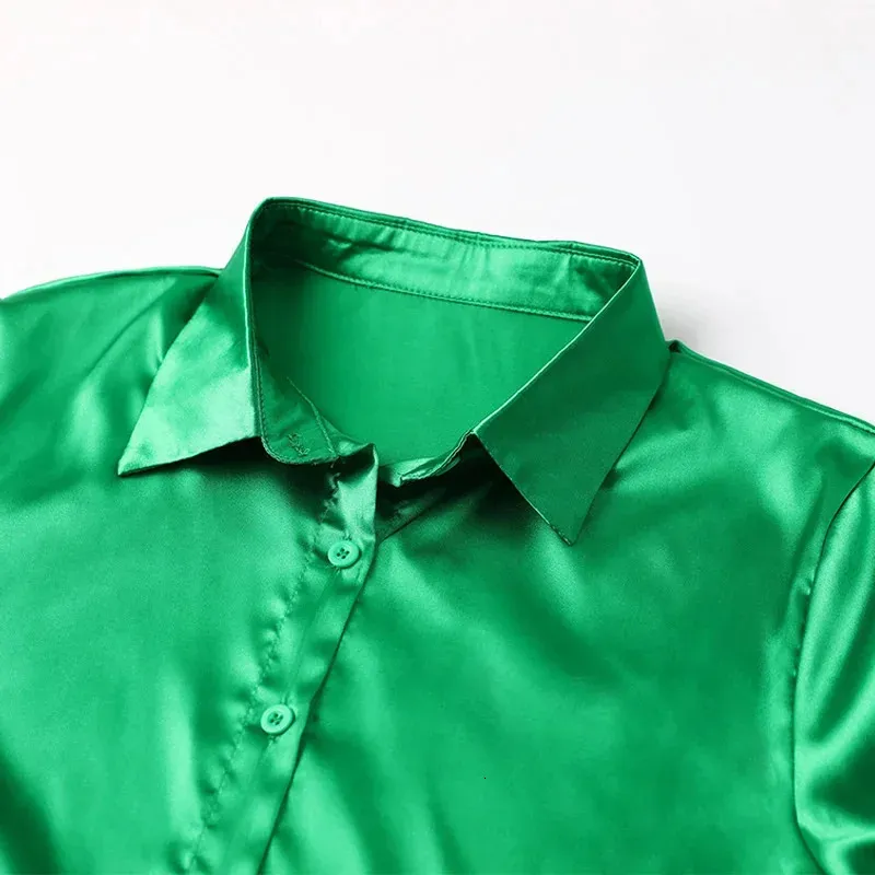 Long Sleeve Satin Blouse Tops For Women Green... From Kong02, $18.2 |  DHgate.Com