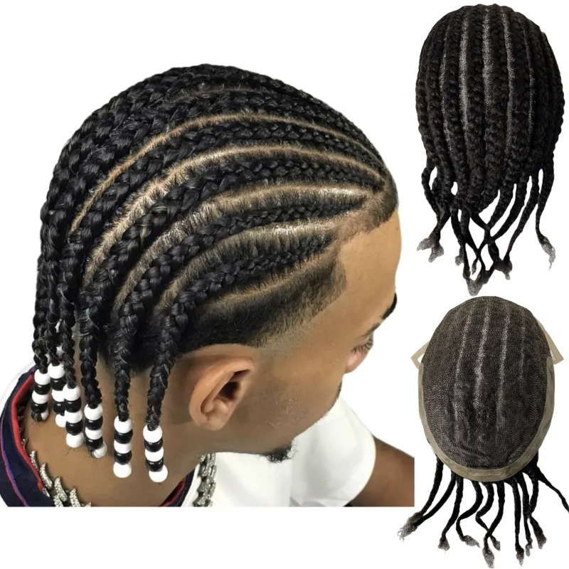 Ahorra a lo Grande en Compras al por Mayor de Pelo Virgen Humano Reemplazo  Del Cabello Humano De La Virgen India 1B# Black Afro Cornrow Braids 8x10