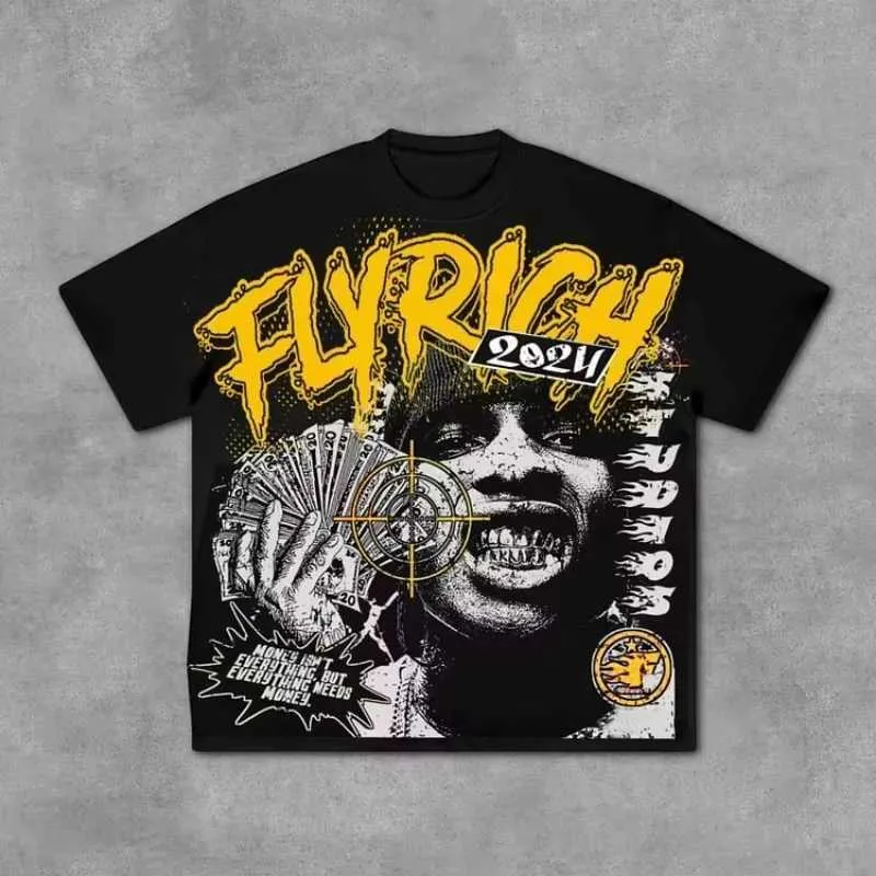 フライリッチ抽象人間の顔グラフィック綿 100% Tシャツ男性 Y2K 夏半袖 