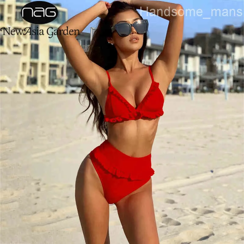 sexy summer bathing suits Women Bikini Swimsuit Brown Lace Up Straps Neck Backless Raised Waist Summer  Beach Bathing Suits main image 0