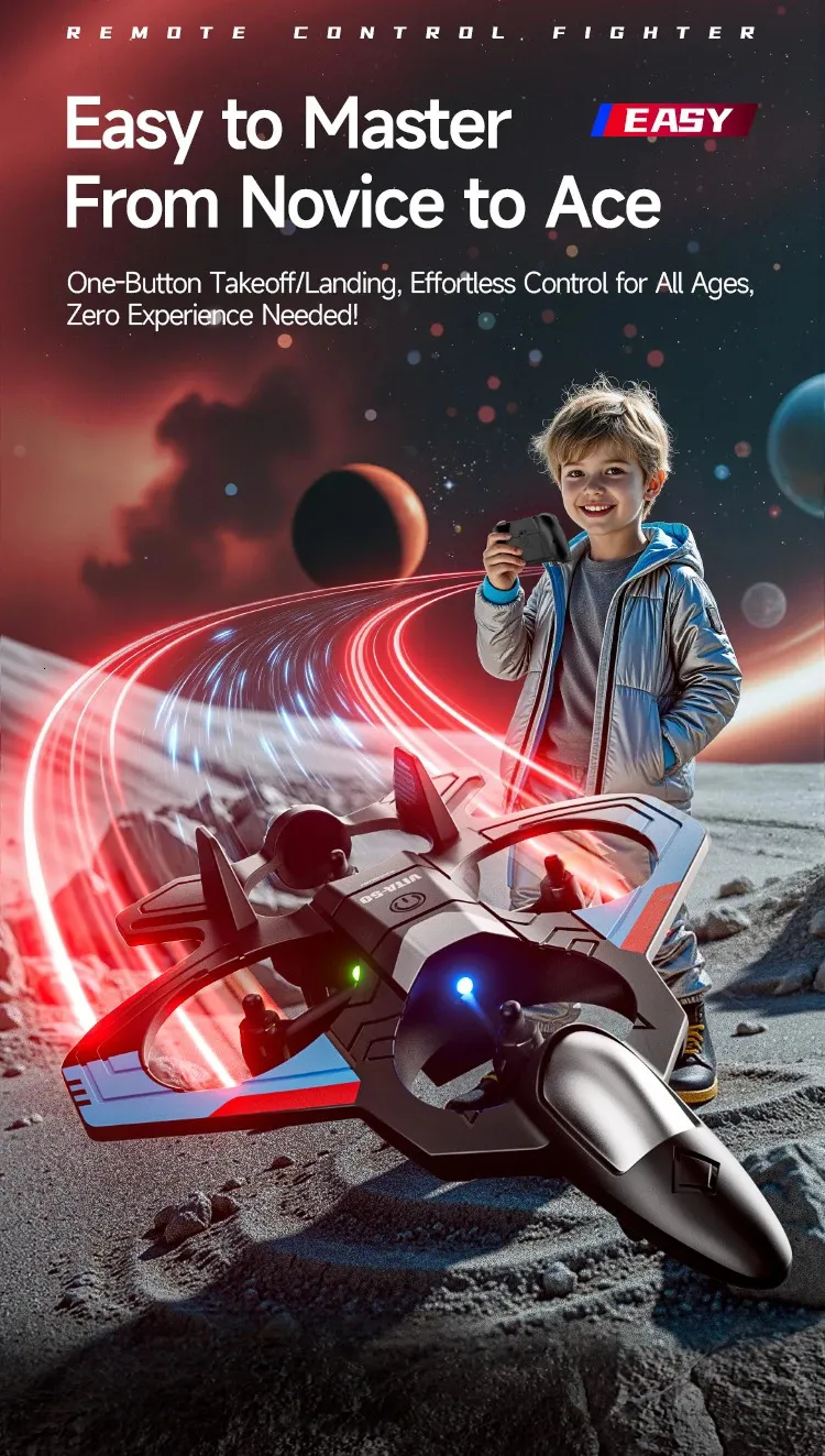 Avion RC 2,4 GHz - Lumière LED - Volte-face 360° - 2 Batteries - EVA - Débutant - Enfant