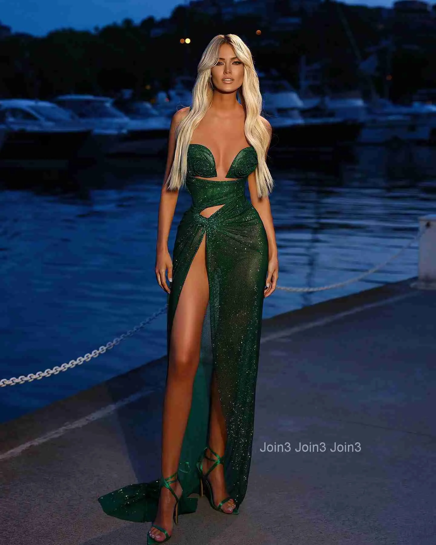 green emerald velvet dress Emerald Triple Fishtail Bandage Dress – Rare London main image 0