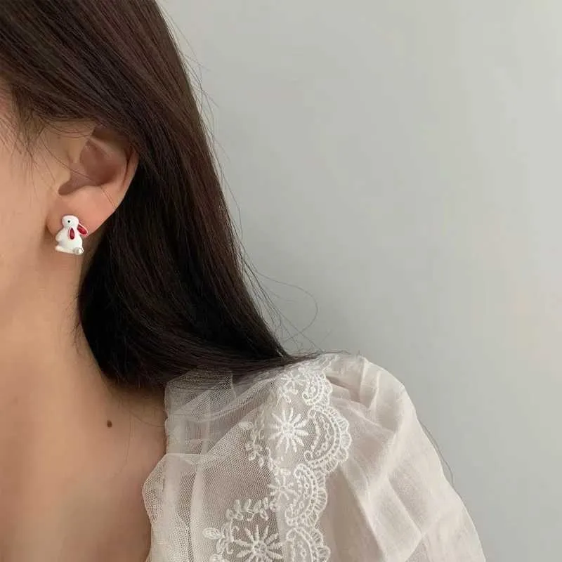 Orecchini a forma di coniglio, in argento Sterling 925, a forma di