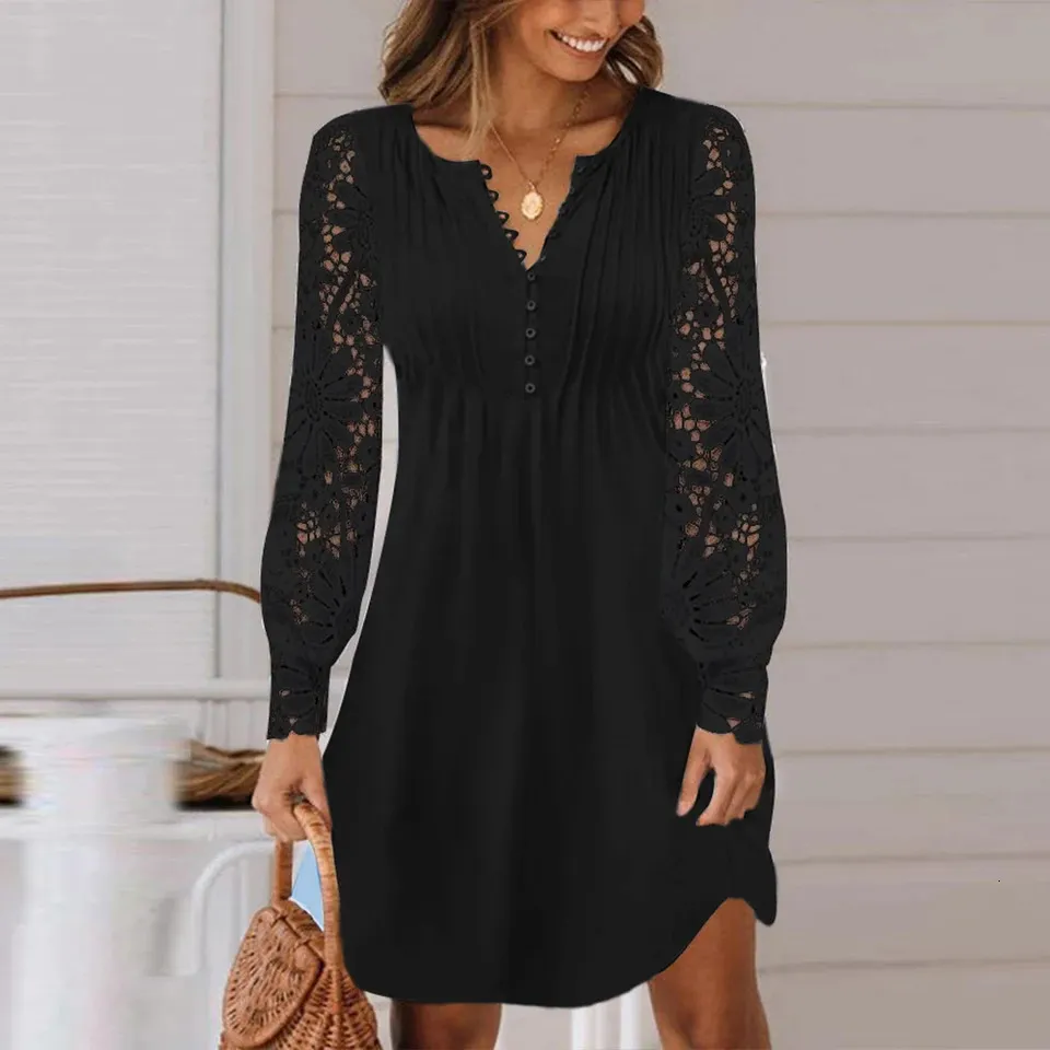 Lace Lady Dress De Manga Larga Ropa Para Mujeres 2024 Primavera