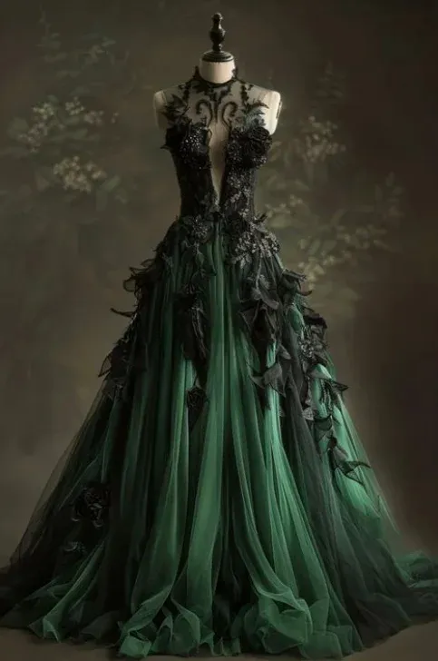 Custom Made Green And Black Tulle Wedding Dresses Halter Neck Lace Applique  Floor Length Formal Gown With Floral Cubic Detail Long A Line Color/Size  From Kyuremweding, $128.9 | DHgate.Com