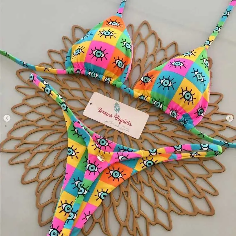 2025 Sexy Prints Micro Bikini Set Women Holiday Swimsuit Lace-up ...