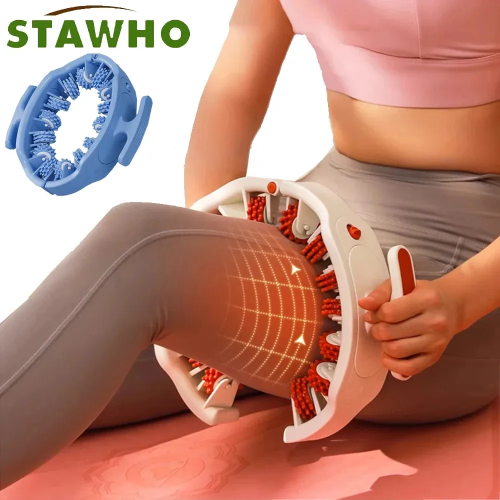 Rouleau De Massage Musculaire Jambes 360° Anti-Cellulite - 9 Roues Avec Poignées, Blanc Rose