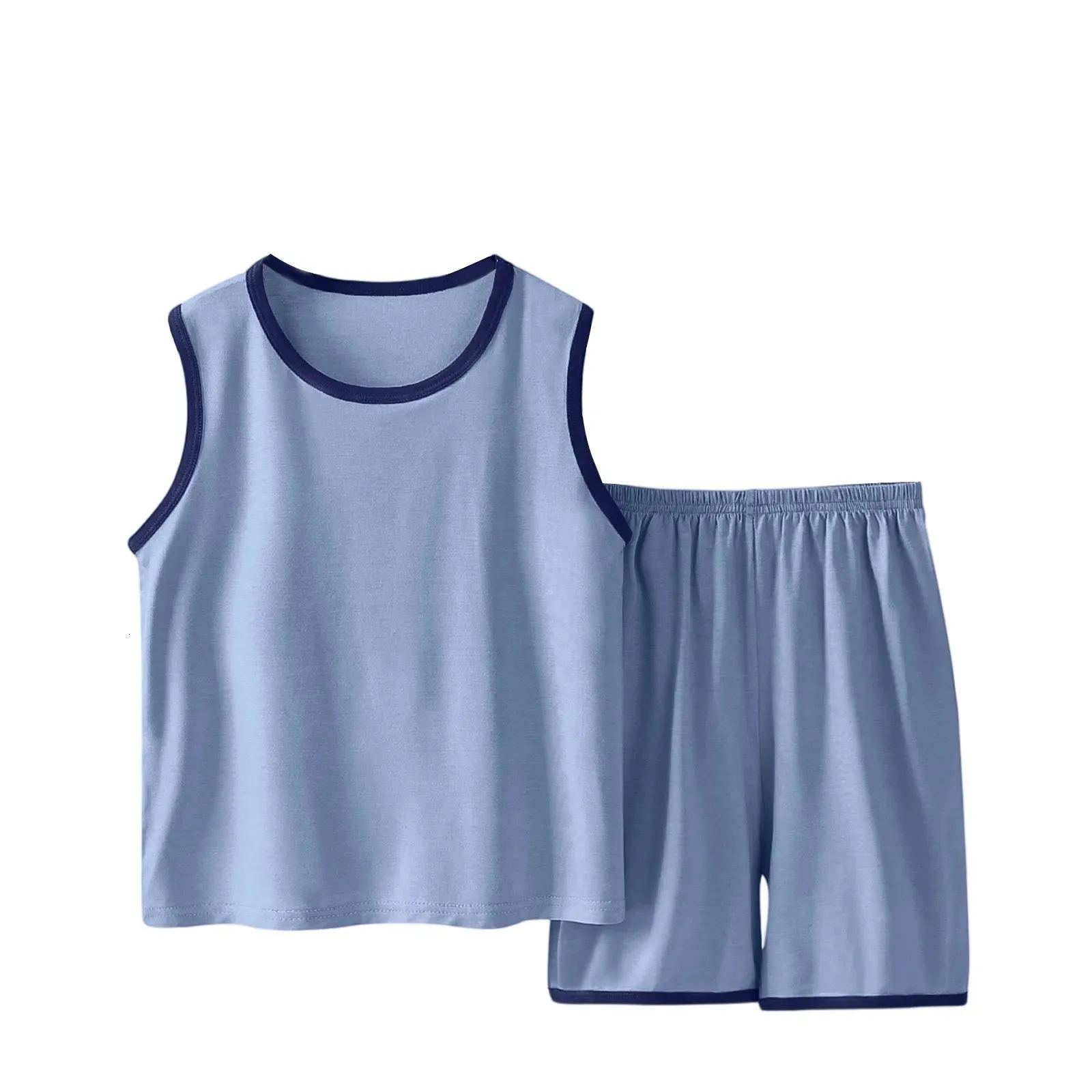 Kids Summer Pajama Set: Sleeveless Top And Loose Shorts For Boys