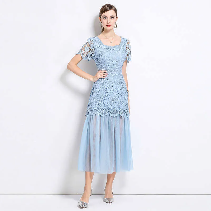 knee length dresses for ladies Floral Lace Slit Maxi Dress White / S main image 0