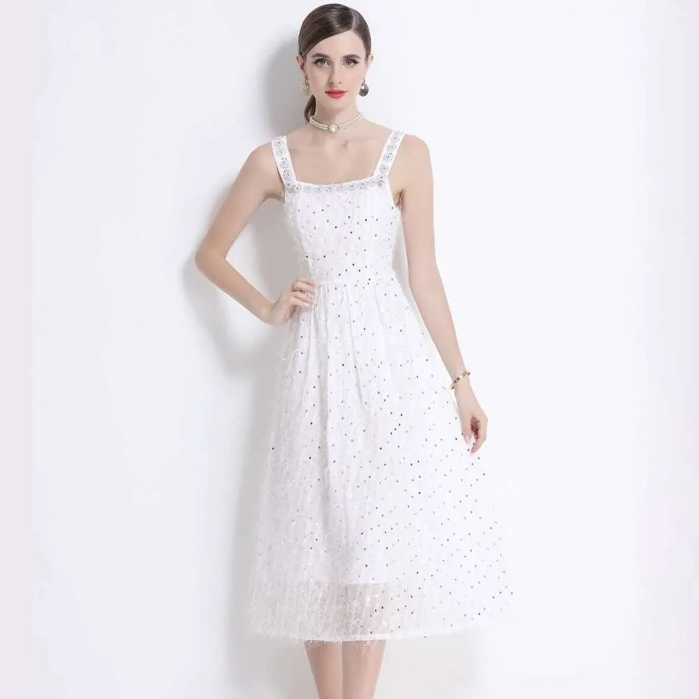 Summer New Womens White Strap Little Gown Elegant Beaded Sequin Fringe Dress  From 35,36  | DHgate