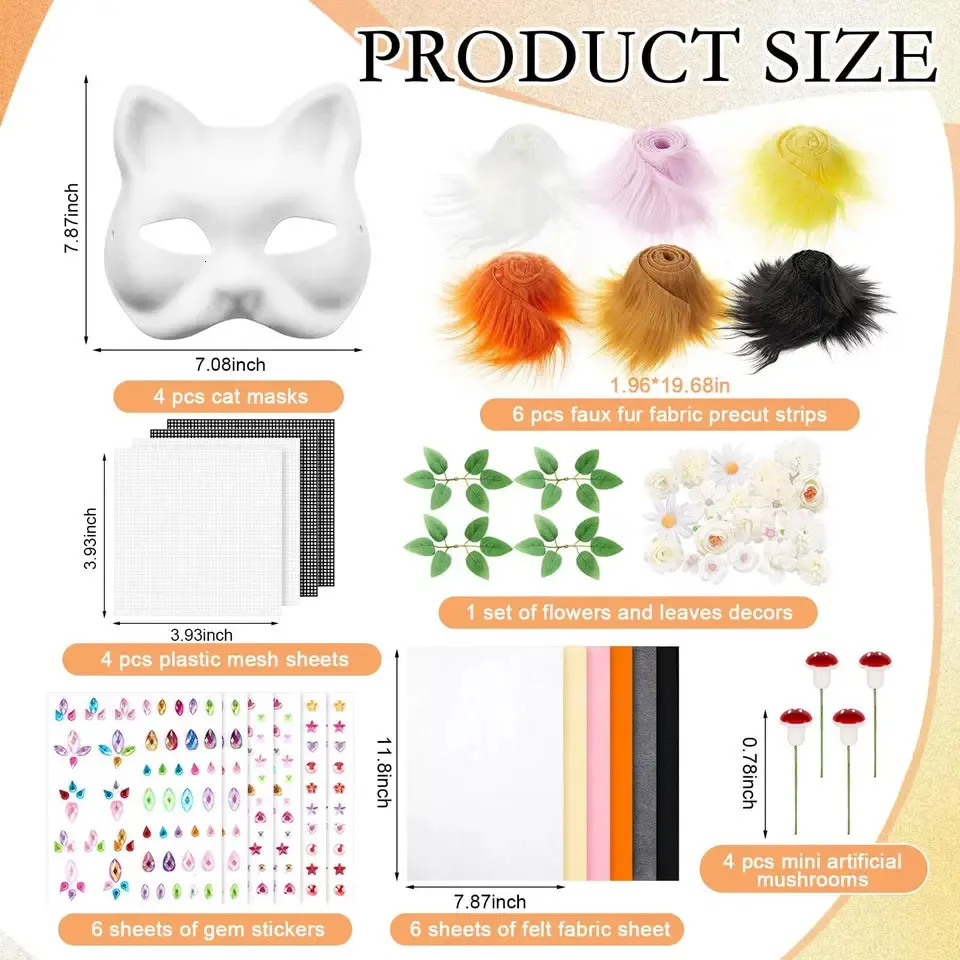 Lot De 40 Masques Vierges En Papier Blanc + élastiques - Pour DIY, Fêtes (Halloween, Noël, Anniversaire) - Enfants/adultes