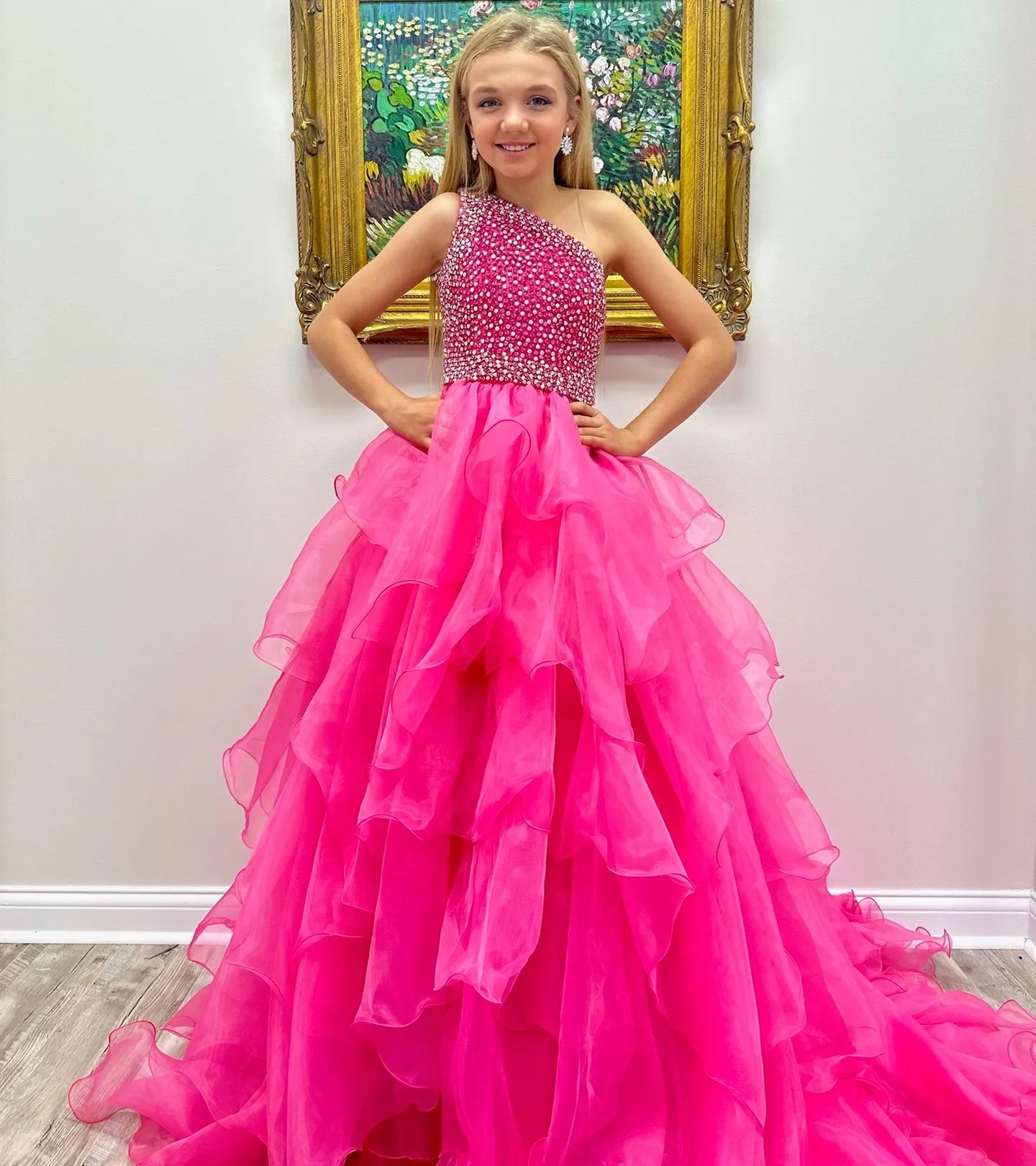 Junior Girl One Shoulder Ball Gown Dress Neon Pink... From  Uniquebridalboutique, $108.42 | DHgate.Com