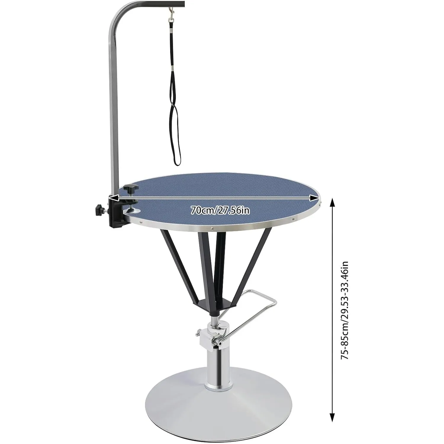 Hydraulic Pet Grooming Table with Adjustable Arms, 360 Degree Table Top Swivel Maximum Load 220 lbs Professional Pet Grooming Table, 34in Hydraulic Blue,Round