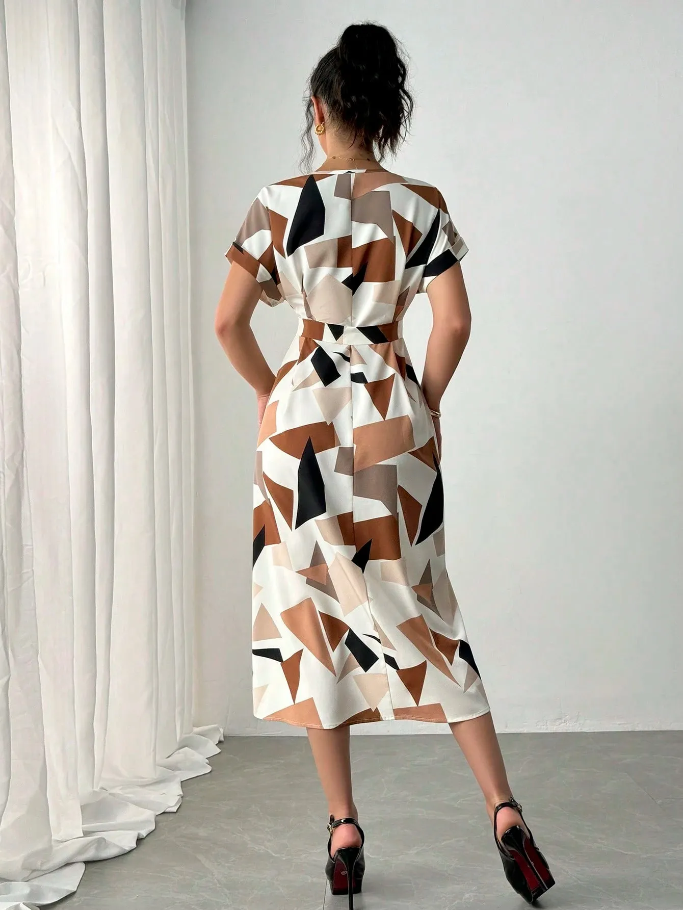 F6251 Womens Color Block V Neck Midi Dress Spring Printed Casual Skirt From  Cnhuang, $78.4 In Bulk | DHgate.Com
