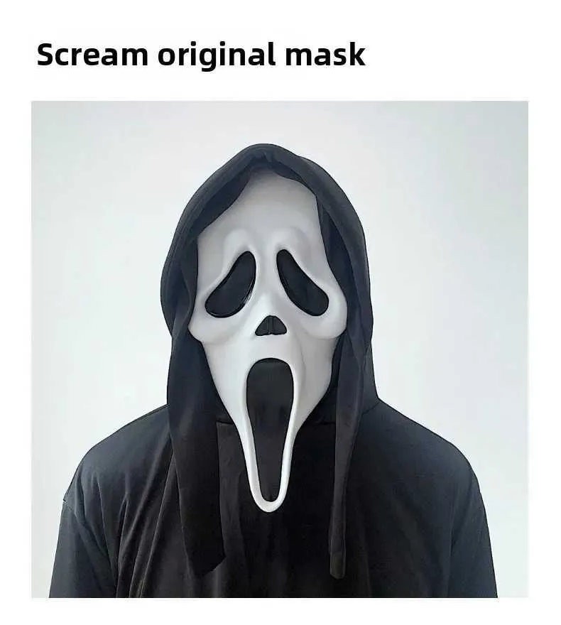 Máscara De Fantasma De Grito De Terror – Careta Clásica De Scream Con Capucha Negra, Plástico Duradero, Correa Ajustable, Disfraz Para Halloween Y Fiestas De Miedo
