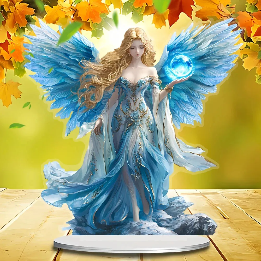 Blue Wing Glass Guardian Angel Statue Retro From Tsukistore