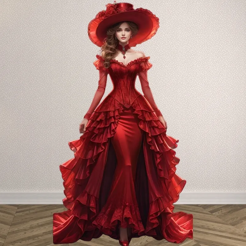 Vintage Victorian Red Mermaid Prom Dresses With Peplum Trains 1860's Gothic  Gown | eBay