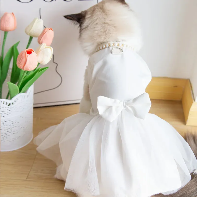 Pet Wedding Clothing Cat Spring Summer Thin White Retro Flower