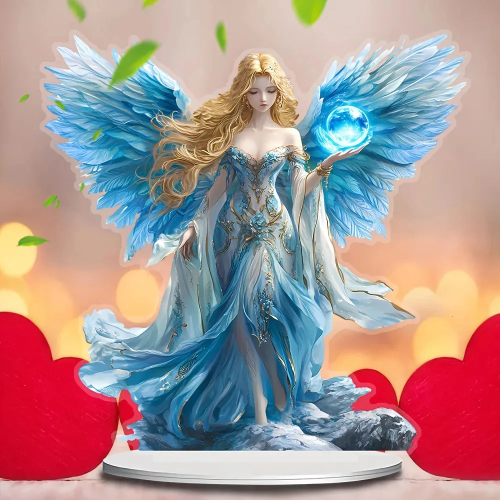 Blue Wing Glass Guardian Angel Statue Retro From Tsukistore