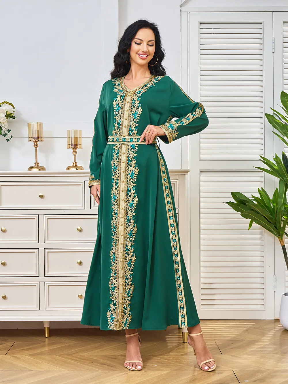turkey designer dresses Chic Floral Sequin Maxi Maroon Turkish Kaftan Formal Dress 36