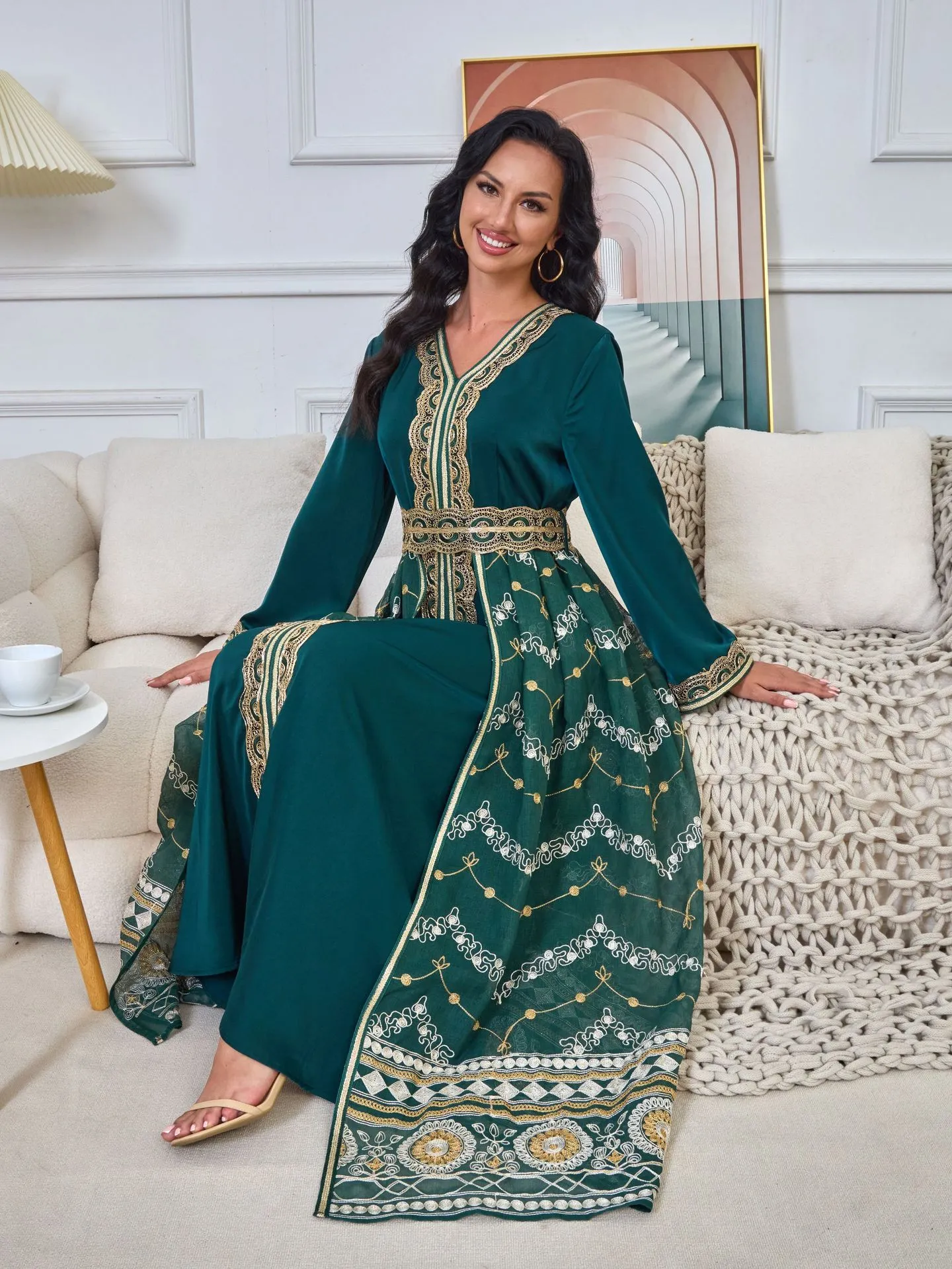 arab ramadan abaya maxi dress Islamic Women Kaftan Muslim Ramadan Long Sleeve Maxi Dress Abaya Dubai Arab Gown