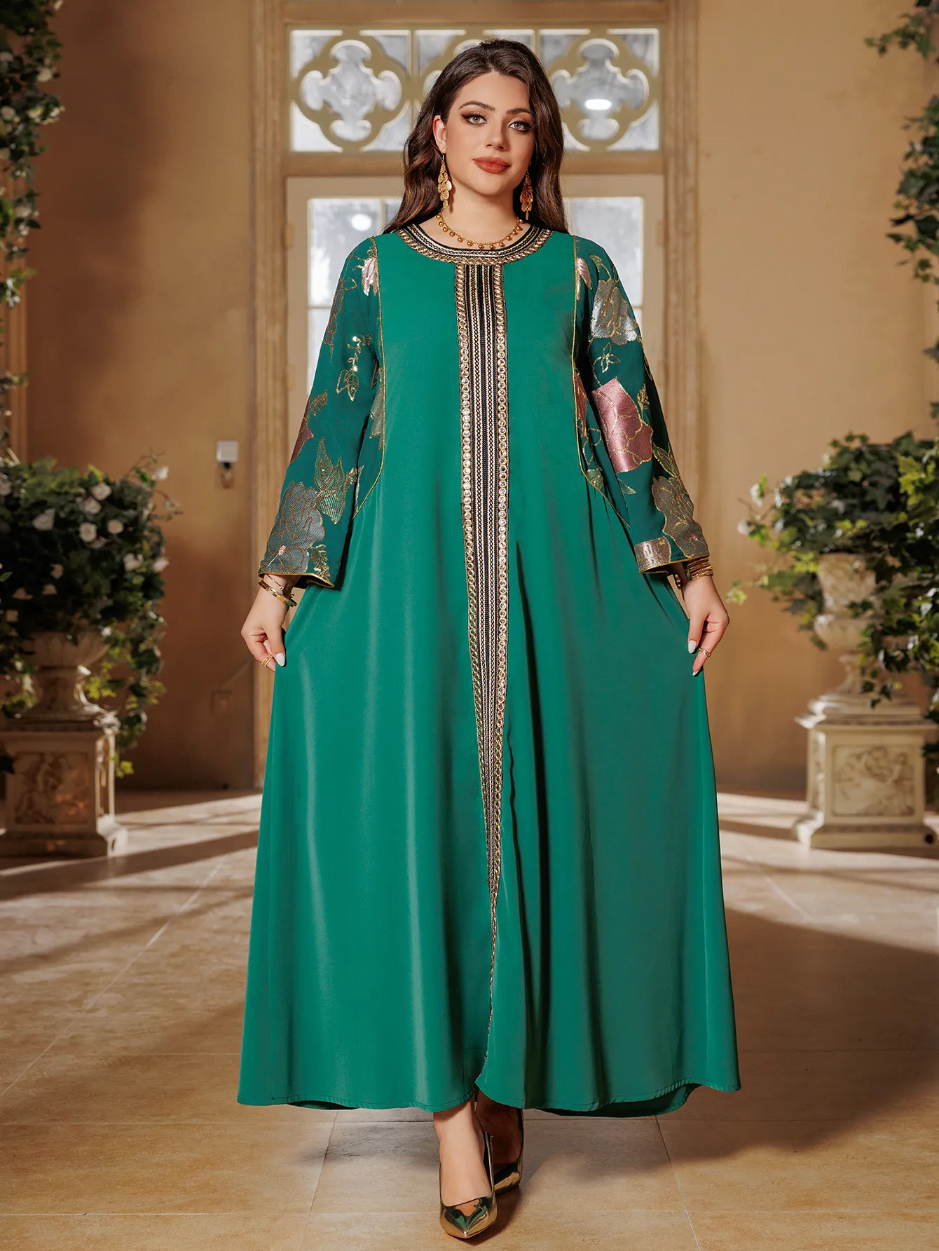 designer muslim dress Mink Long Muslim Dress 279313V