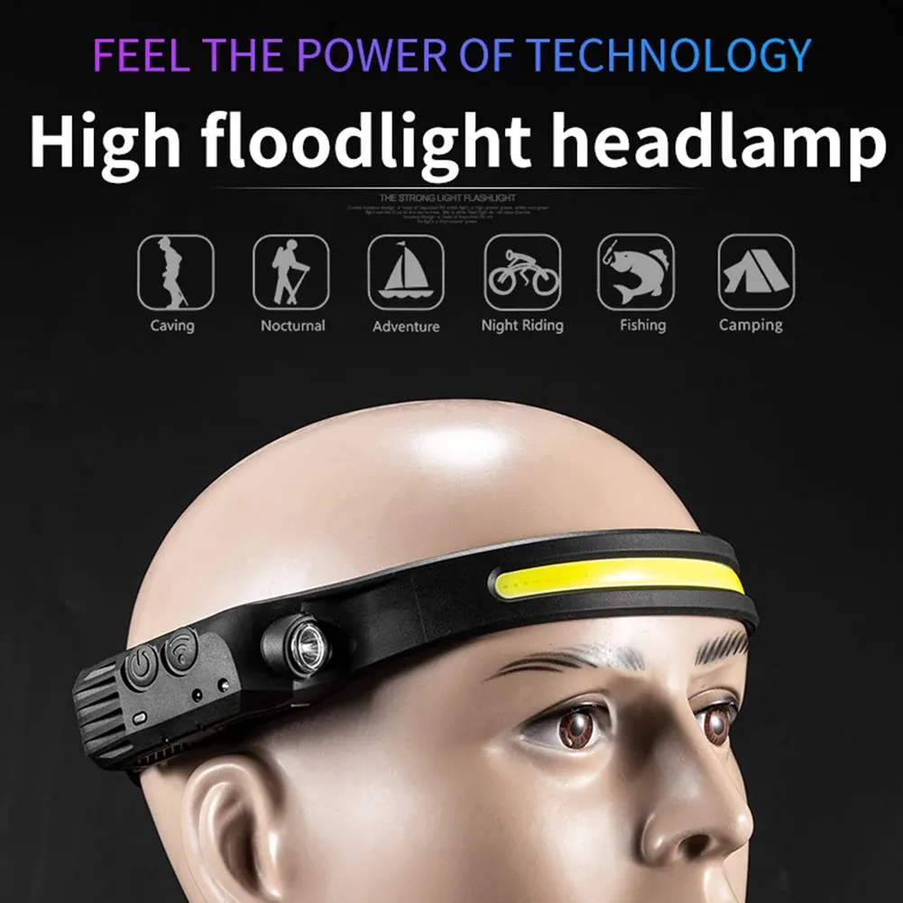 Rechargeable Headlamp With IR Wave Sensor - Super Bright LED, 60° Adjustable, USB Charging