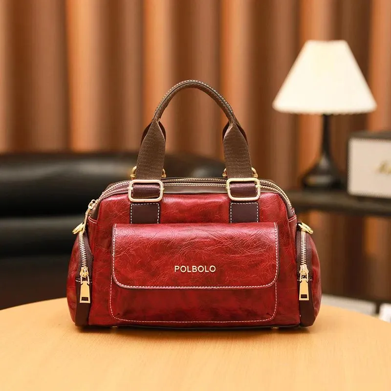 Leren handtas met trekkoord voor dames, modieuze schoudertas voor dames, retro zijtas_voghion.com