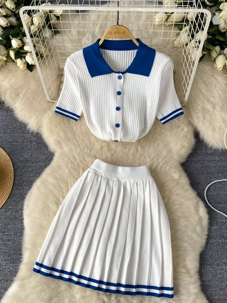 Autumn Sweet Knit Set Neck Women Short Short Shirt Skirt Gonna A