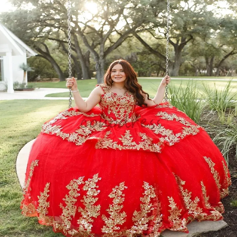 Elegant Plus Size Quinceanera Dresses Red Gold Lace... From Cohodress,  $173.23 | DHgate.Com