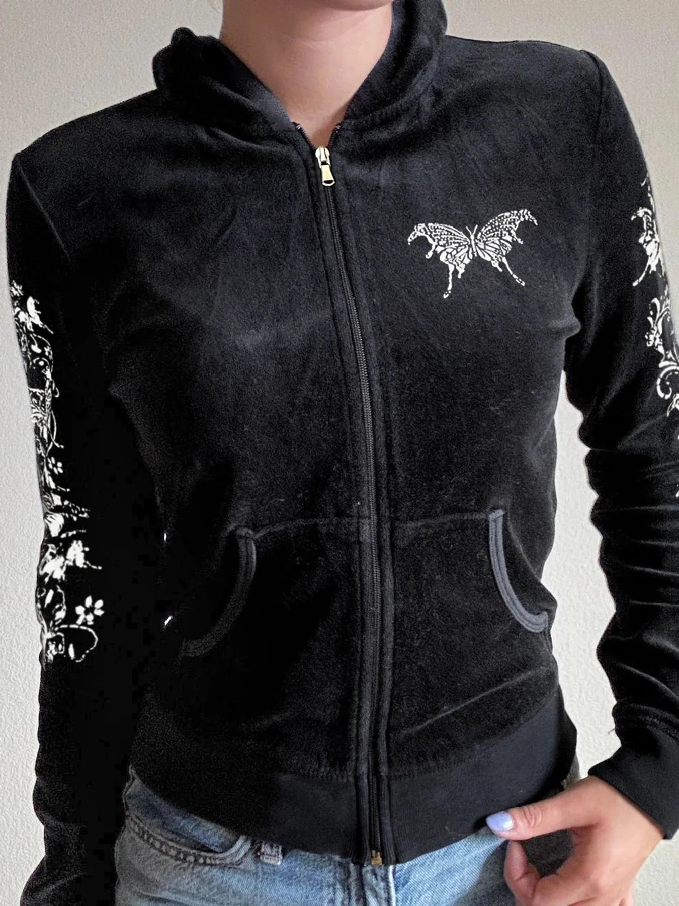 Velvet Kapuzenjacke Für Frauen, Vintage Stil Zip Up Sweatshirt Mit