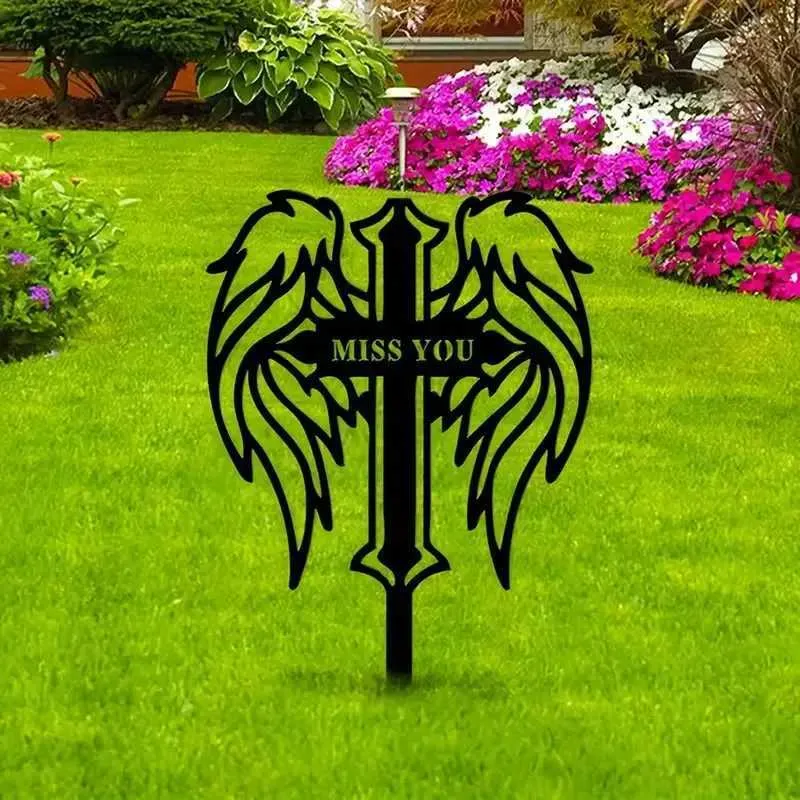 Angel Wings Memorial Garden Stakes, Cross Grave Markers For Cemetery ...