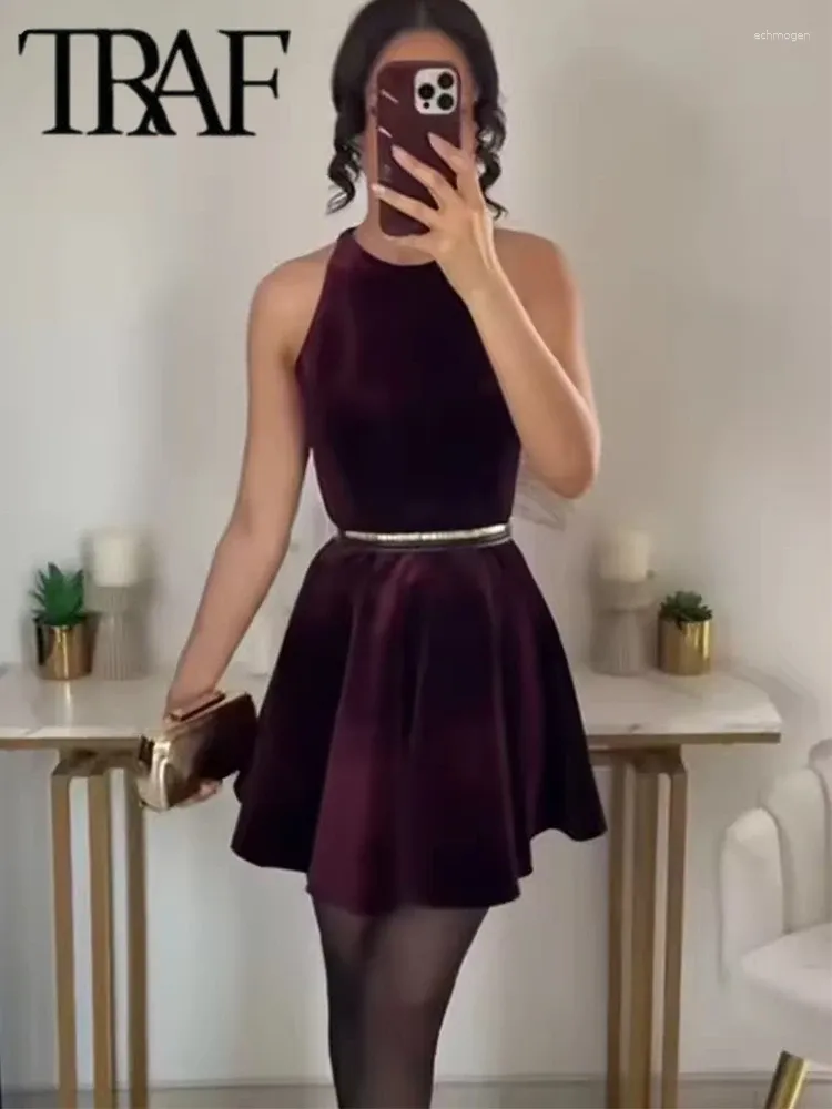 white christmas dresses Women's Renata Asymmetrical Mini Dress in Burgundy Mesh, XL main image 1