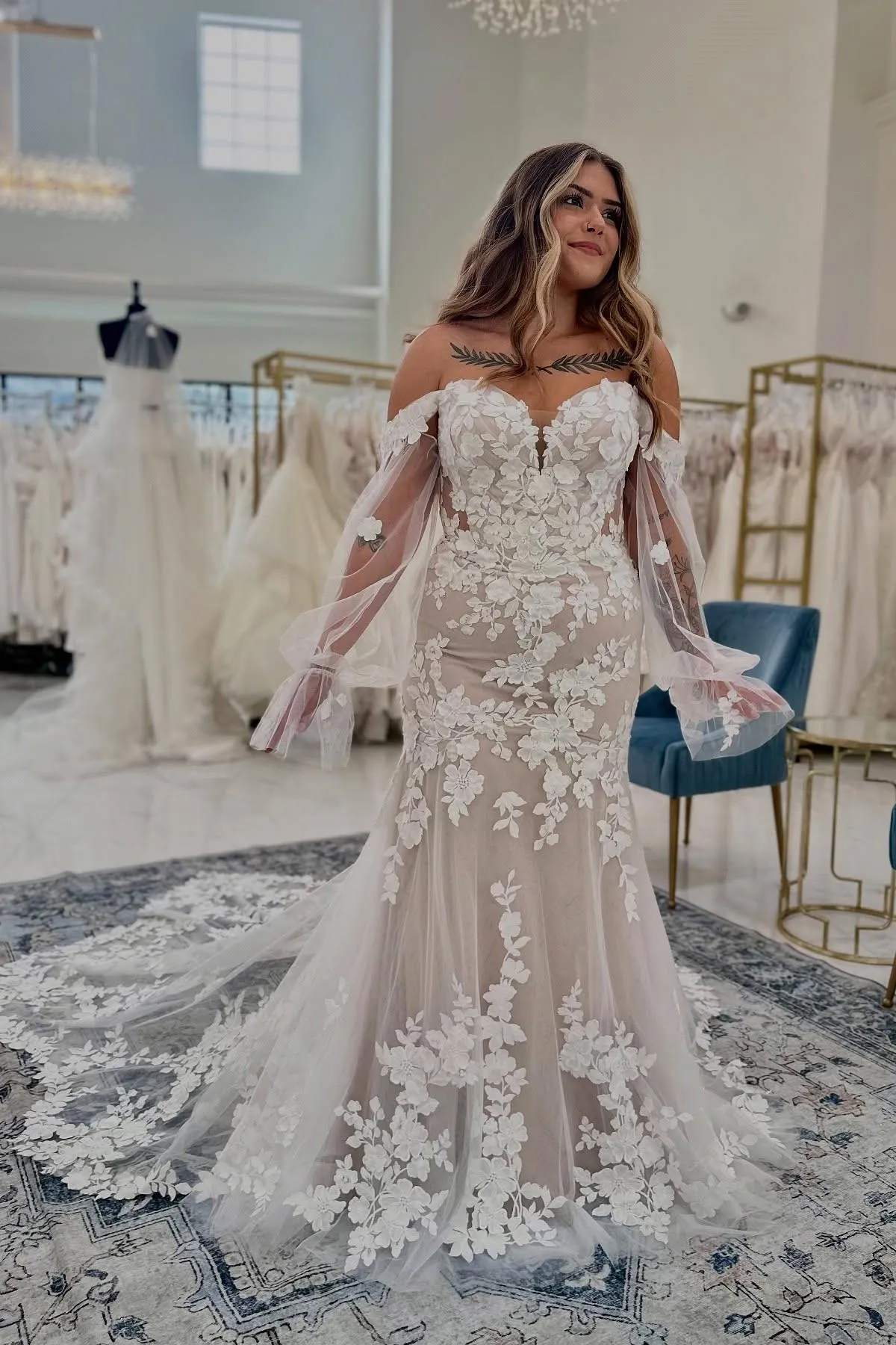 mermaid lace plus size open back wedding dresses Mermaid Lace Lace Mermaid wedding dress with Beaded Strapless Neckline, 3D Applique, and Sweep Train