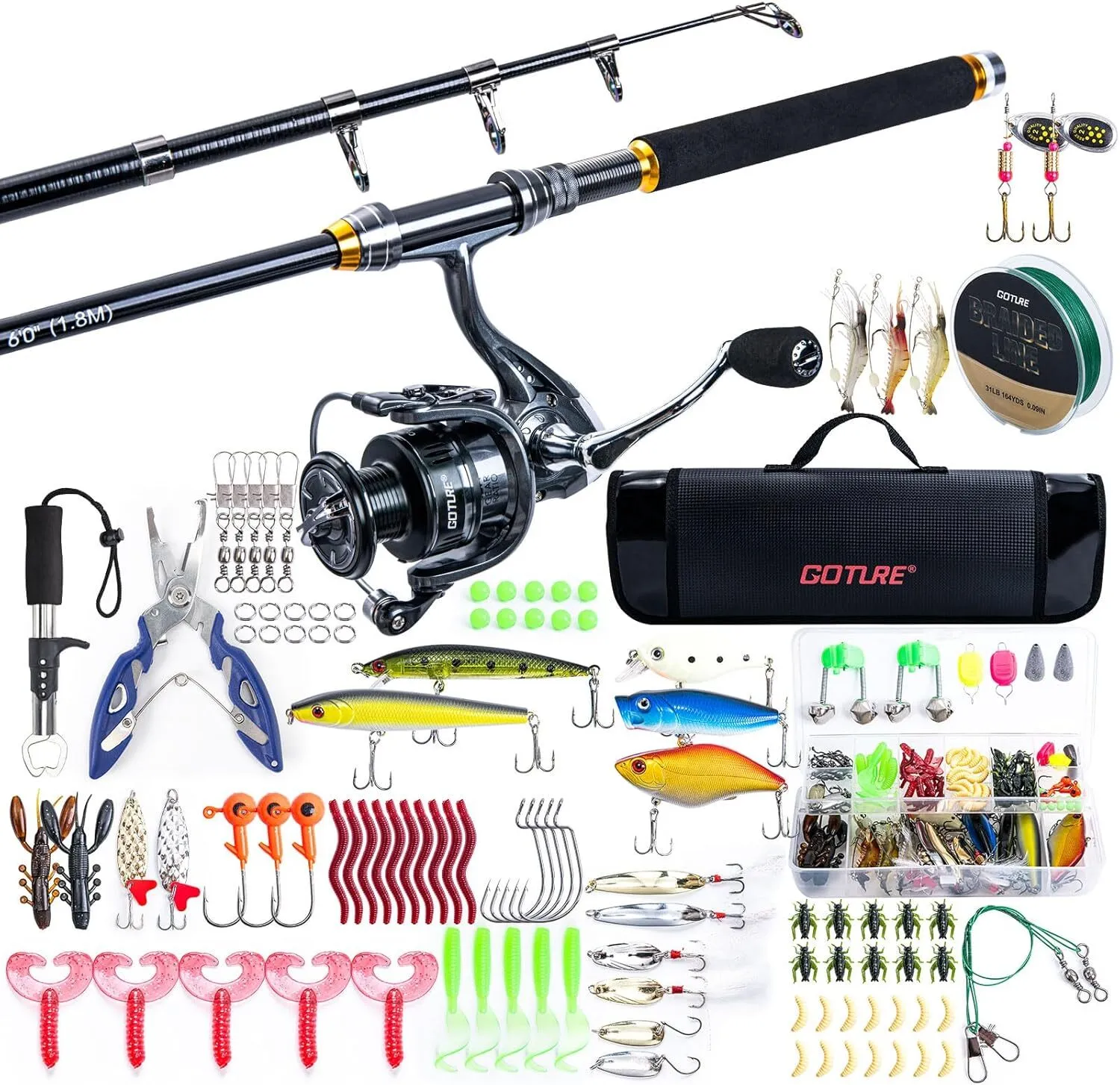 Portative Canne à pêche 1.8-3m pêche télescopique Combo Rod avec Reel Spinning Lure Box Set Ligne 1 Sac Bateau Roche Court Dur Rod Voyage Portable Amateurs (Size : 2.7m, Color