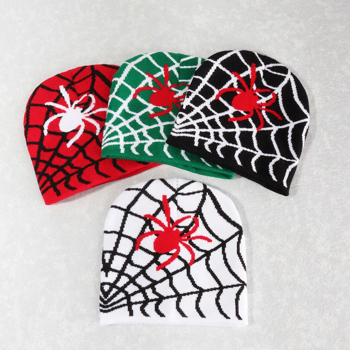 【HI FI FNK】Spider Embroidery Cap Unisex Jacquard Spider Knitted Winter Halloween Hats Warm