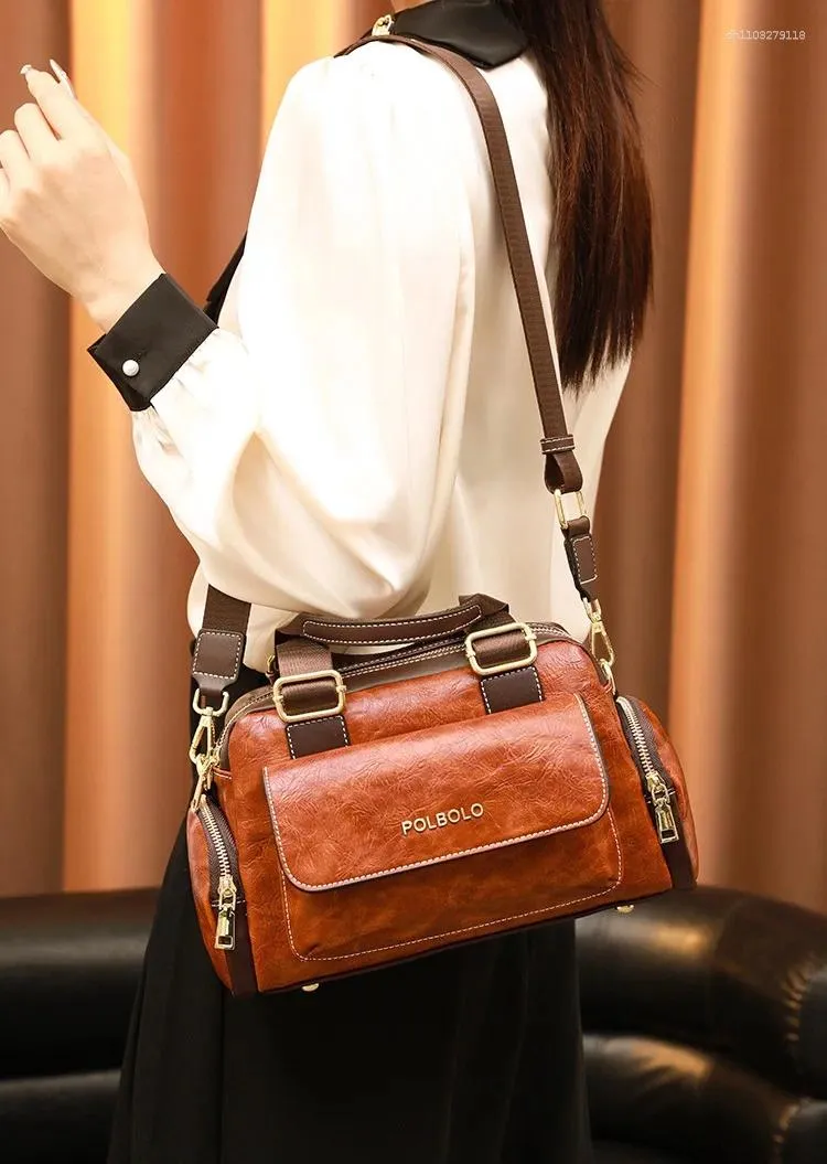 Leren handtas met trekkoord voor dames, modieuze schoudertas voor dames, retro zijtas_voghion.com