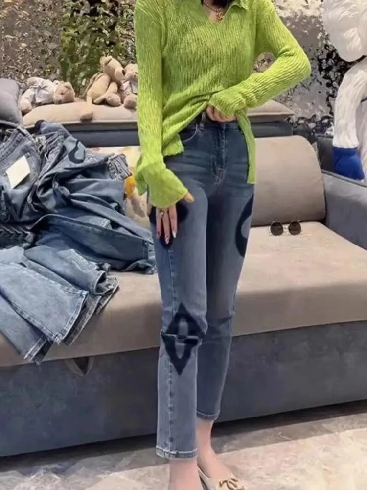 Save Big on Bulk Women's Jeans Trendy High Waist Slim Fit Denim Pants  Summer Print Elastic Straight Leg Cotton Stretch Light Blue Color Best  Deals