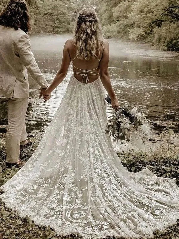 lace criss cross back wedding dress Tulle A-line Off Shoulder Criss Cross Back Lace Appliques Wedding Dresses, MW1082