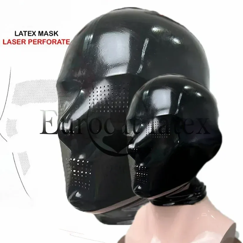thumbnail image 2 of Handmade Black Latex Hood With Eye Openings – Unisex Rubber Mask For Catsuit, Cosplay, Club Wear 2 of 5