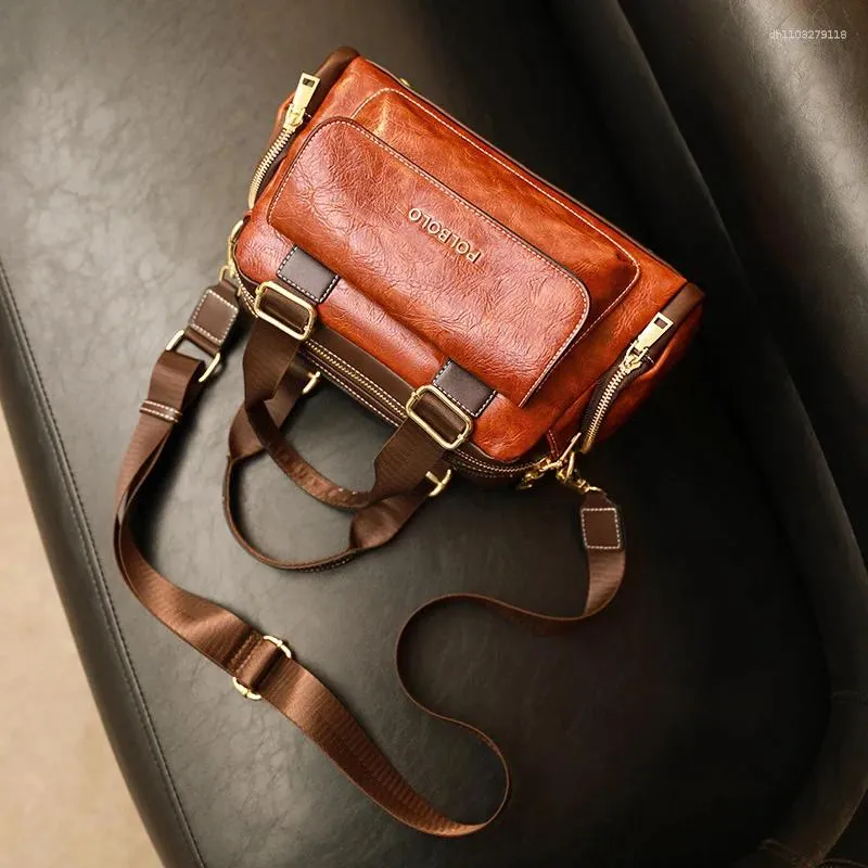Leren handtas met trekkoord voor dames, modieuze schoudertas voor dames, retro zijtas_voghion.com