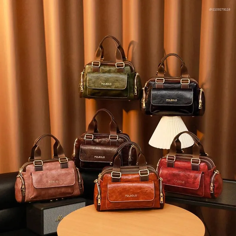 Leren handtas met trekkoord voor dames, modieuze schoudertas voor dames, retro zijtas_voghion.com