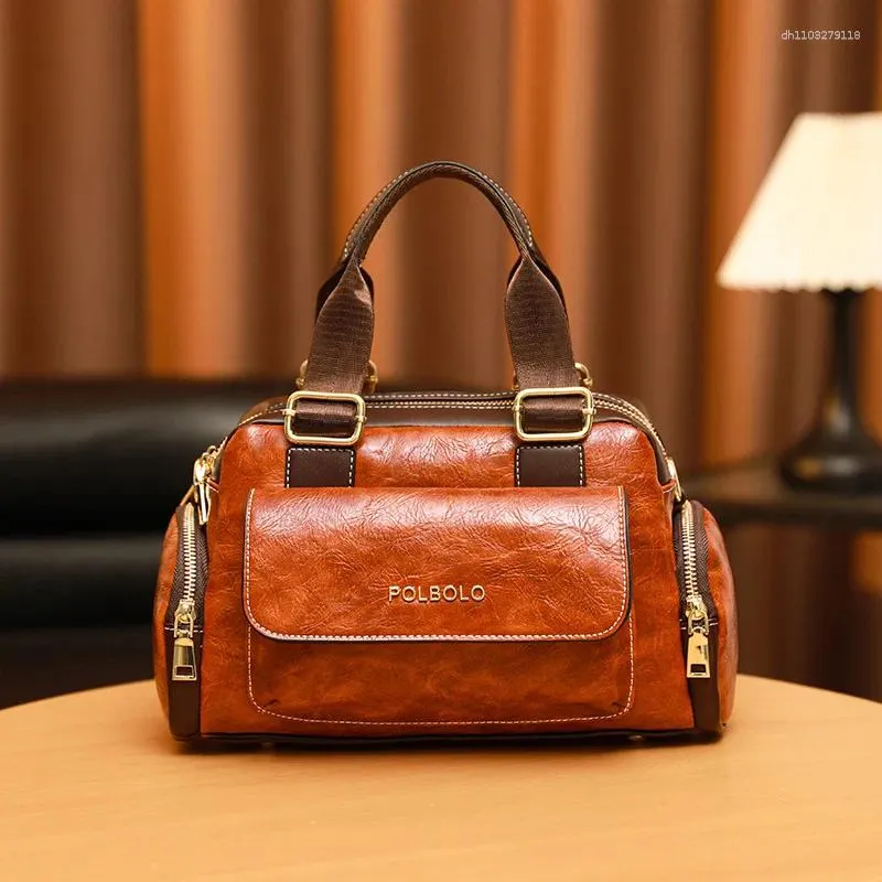Leren handtas met trekkoord voor dames, modieuze schoudertas voor dames, retro zijtas_voghion.com