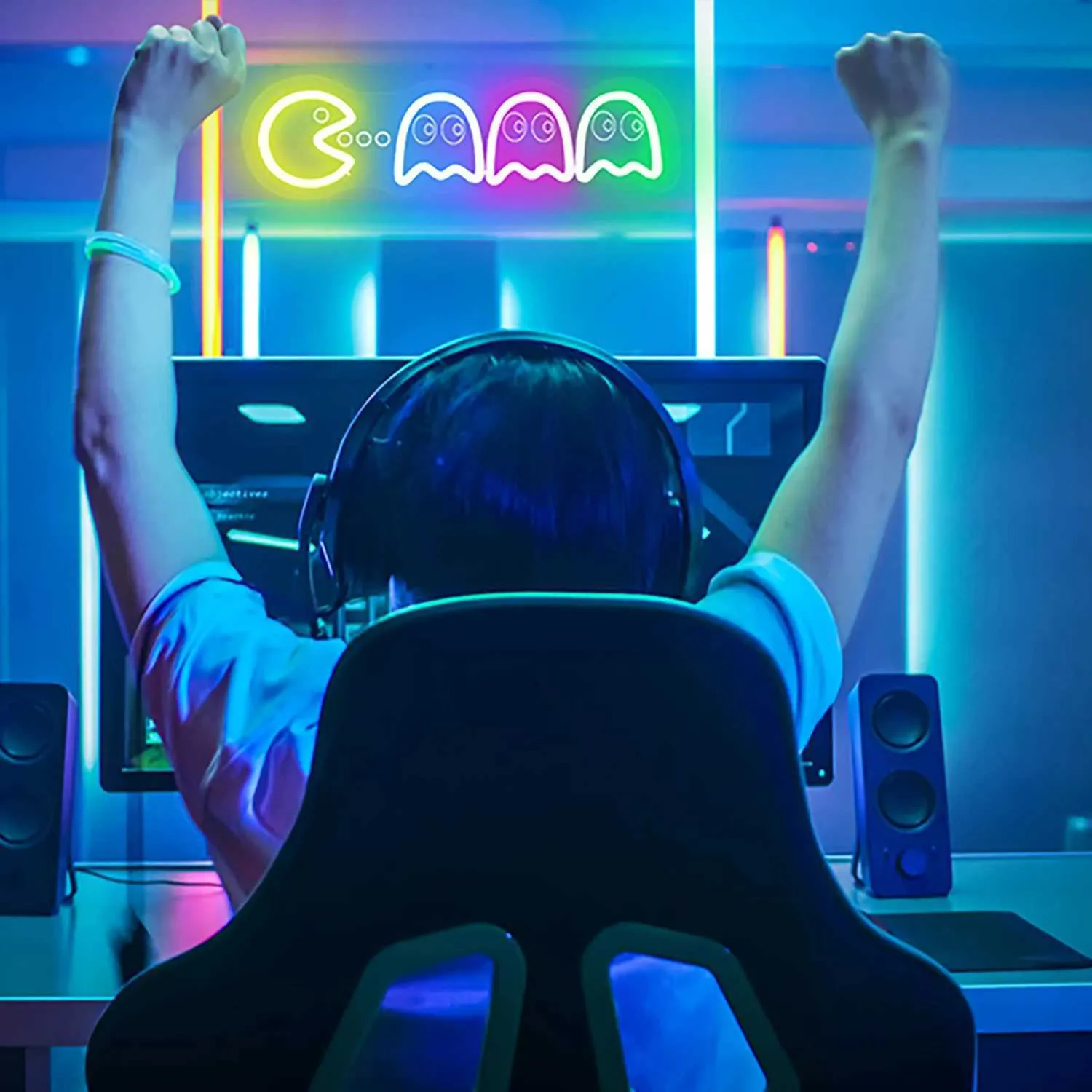 Insegna Al Neon Arcade Fatta A Mano | Fantasma Retrò, Luce Notturna LED, Decorazione Estetica Per Camera Da Letto Ragazzi E Adolescenti