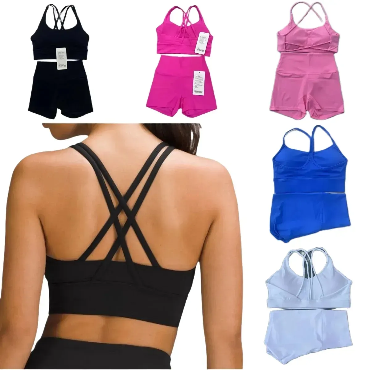 4 Styles Women Yoga Sets Push Up Fitness Hotty Biker Shorts Sports Bra Back Cross High Waist Elastic Sportswear Outfits Gym Suits Cloth Lululiness Lemonly bra set