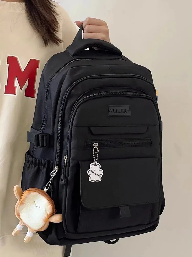 best japanese laptop backpack WE ME mesh side pockets (2) Tall zip pockets (2) Elastic hem interior separate compartment Zip Japanese Randoseru Backpack in Black
