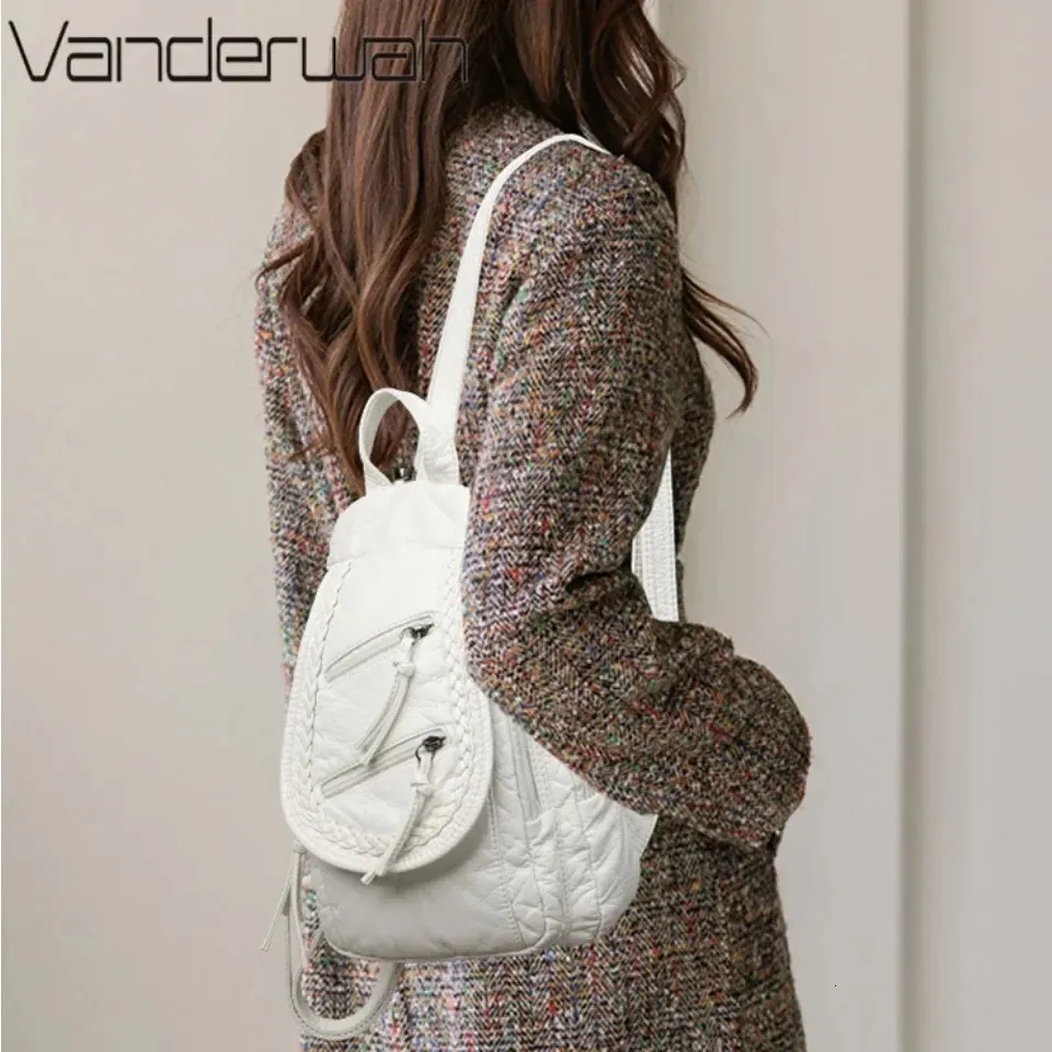 Mochila De Cuero Sintético PU Para Mujer Color Blanco - Tamaño 27x12.5x33 Cm, Correas Ajustables | Elegante, Para Escuela, Viajes O Día A Día