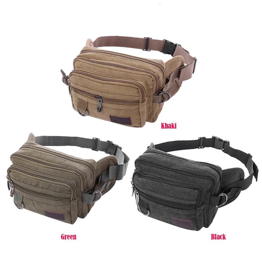 Men Travel Zipper Multi Pocket Belt Fanny Pack Vintage Canvas